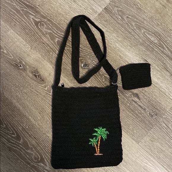 Island Waves Handbags - Island Waves Black Crossbody Purse  Embroidery Palm Trees  Includes Coin Purse